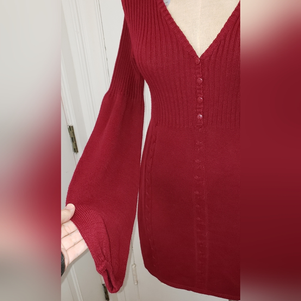 Maroon Red Sweater Dress Bell Sleeve Size Medium